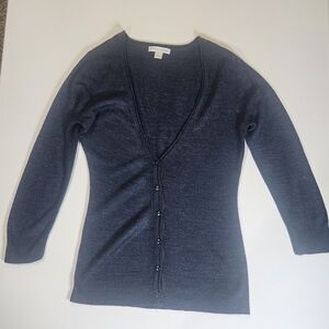 New York‎ & Company Cardigan Womens XS Navy Blue V-neck Witchy Goth Fall Top